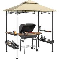 Outsunny 8' x 5' Grill Gazebo Canopy, Double Tiered Outdoor BBQ Gazebo Shelter with 2 Shelves, Storage Baskets, Hook for Barbecue, Picnic, Beige