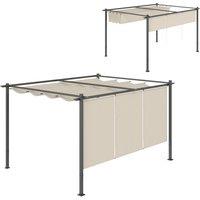 Outsunny 3 x 4m Metal Pergola with Retractable Roof and Roller Shade, Wall-Mounted or Free Standing Garden Gazebo Canopy Pergola Kit, UPF30+ Outdoor Sun Shade Shelter, Beige