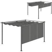 Outsunny 3 x 4m Metal Pergola with Retractable Roof and Roller Shade, Wall-Mounted or Free Standing Garden Gazebo Canopy Pergola Kit, UPF30+ Outdoor Sun Shade Shelter, Grey