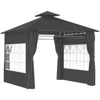 Outsunny 3 x 3 m Garden Gazebo, Double Roof Metal Gazebo with Removable Sidewalls and Church Windows, Outdoor Canopy Shelter, Dark Grey
