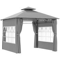 Outsunny 3 x 3 m Garden Gazebo, Double Roof Metal Gazebo with Removable Sidewalls and Church Windows, Outdoor Canopy Shelter, Light Grey