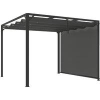 Outsunny 3 x 3(m) Garden Pergola with Retractable Roof Canopy and Roller Shade, Aluminium Pergola Kit Gazebo, UPF30+ Sun Shade Shelter for Deck, Porch, Dark Grey