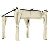 Outsunny 3 x 3 m Retractable Roof Pergola, with Curtains - Beige