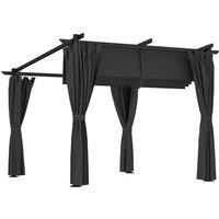 Outsunny 3 x 3 m Retractable Roof Pergola, with Curtains - Dark Grey