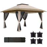 Outsunny 3.6 x 3.6m Pop-Up Gazebo, with Accessories - Beige