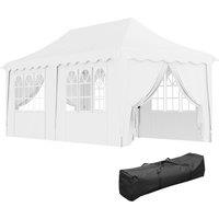 Outsunny 3 x 6m Pop Up Gazebo with Sides, UPF50+ Height Adjustable Party Tent with Carry Bag and Sand Bags for Garden, Patio, White