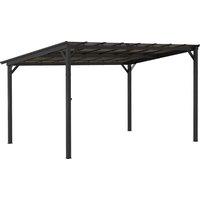 Outsunny 3 x 4.3m Metal Pergola with UPF 50+ and Waterproof Roof, Wall-Mounted or Free Standing Garden Gazebo, Wind-resistant, Dark Grey