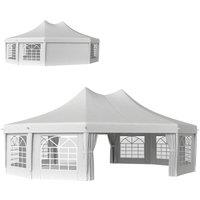 Outsunny 10 Sides Decagonal Garden Gazebo Marquee Party Tent Wedding Canopy Outdoor Heavy Duty Metal Frame (8.9m x 6.5m) - White