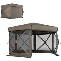 Outsunny 3 x 3m Hexagon Pop Up Gazebo with 5 Sides and Carry Bag, Waterproof, Instant Event Shelter with Netting for Garden, Patio, Brown