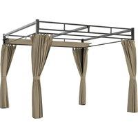 Outsunny 3 x 3 m Pergola with Retractable Roof Canopy and Curtains, UPF30+ Metal Frame Garden Pergola Gazebo Sun Shade, Khaki