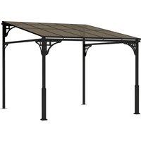 Outsunny 3 x 2.87 m Metal Lean-to Pergola, Wall-Mounted Hardtop Garden Pergola with Polycarbonate Roof and Metal-Aluminium Frame