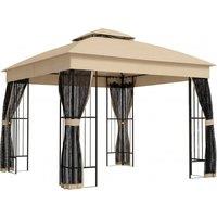 Outsunny 3 x 3 m Outdoor Garden Gazebo with Post Shelves, UPF50+ Double Roof Patio Permanent Pavilion, Brown