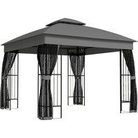 Outsunny 3 x 3 m Outdoor Garden Gazebo with Post Shelves, UPF50+ Double Roof Patio Permanent Pavilion, Grey