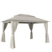Outsunny 3 x 4 m Outdoor Garden Gazebo with Netting and Curtains, UPF50+ Patio Gazebo Permanent Pavilion Canopy, Beige