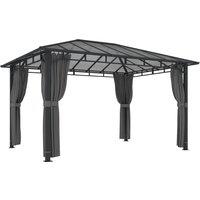 Outsunny 3 x 4 m Outdoor Hardtop Gazebo Canopy with PC Roof, Aluminium Permanent Pavilion Garden Gazebo with Curtains, Dark Grey