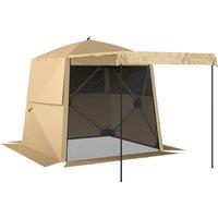 Outsunny Pop Up Gazebo Waterproof Instant Shelter with Awning Mesh Windows for Camping Patio 2 x 2 m, Khaki