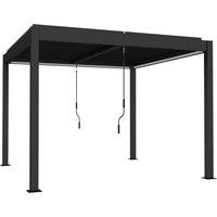 Outsunny 3 x 3 m Louvered Pergola with LED Lights, Metal Louvres, Aluminium Patio Gazebo Pergola, Dark Grey