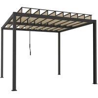 Outsunny 3 x 3 m Louvered Pergola with PC Roof, Aluminium Patio Gazebo Pergola Canopy with Drainage Gutters, Handle, Coffee