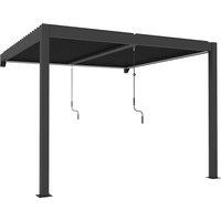 Outsunny 3 x 3 m Louvered Pergola with LED Lights, Metal Louvres, Wall Mounted Aluminium Patio Gazebo Pergola, Dark Grey
