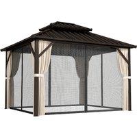 Outsunny 3x3 m Hardtop Gazebo Canopy with UPF50+ Double Galvanised Steel Roof, Aluminium Garden Gazebo Permanent Pavilion, Brown