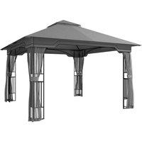 Outsunny 3.3 x 3.3 m Outdoor Garden Gazebo with Post Shelves, UPF50+ Patio Permanent Pavilion with Hook, Dark Grey