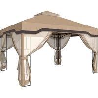 Outsunny 3 x 3.6 m Outdoor Garden Gazebo with Post Shelves, UPF50+ Patio Permanent Pavilion with Hook, Khaki