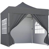 Outsunny 3 x 3 m Pop Up Gazebo with Sidewalls, UPF50+ Heavy Duty Garden Party Tent Marquee with Wheeled Carry Bag, Dark Grey