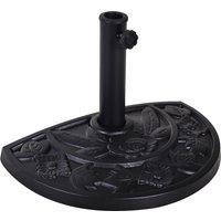 Outsunny 9kg Resin Parasol Base, Half Round Umbrella Stand with Floral Design for Garden, Outdoor, Suitable Umbrella Rod: Φ3.8cm, Φ4.8cm, Black