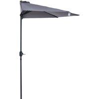 Outsunny Half Round Umbrella Parasol 3m: Grey Polyester with Aluminum Frame, Space-Saving Design