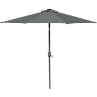 Outsunny Waterproof Patio Parasol with LED Lights, 2.7m Garden Umbrella in Grey, Push Button Tilt/Crank, 8 Rib Sun Shade for Outdoor Tables Aosom UK