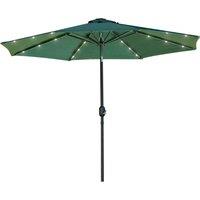 Outsunny Waterproof LED Patio Parasol: 2.7m Tilting Umbrella with Crank & 8 Ribs, Green Aosom UK