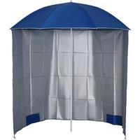 Outsunny Beach Brolly Shelter: 88" Arc Fishing Umbrella with Side Canopy, Carry Bag Included, Azure Blue Aosom UK