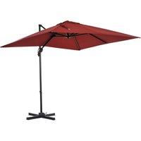Outsunny 2.5x2.5m Patio Offset Parasol Umbrella Cantilever Hanging Aluminium Sun Shade Canopy Shelter 360Rotation w/Crank Handle Cross Base Wine Red