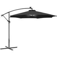 Outsunny 3(m) LED Banana Parasol Garden Cantilever Umbrella with Solar Lights, Crank Handle and Cross Base, Hanging Sun Shade, Black Aosom UK