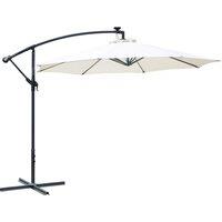 Outsunny 3(m) LED Cantilever Parasol Banana Garden Umbrella with Solar Lights, Crank Handle and Cross Base, Hanging Sun Shade, Off-White