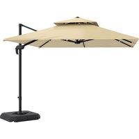 Outsunny 2.7 x 2.7(m) Cantilever Parasol with Aluminium Frame, Crank and Tilt, 360 Rotation, Double Top Garden Umbrella with Base and Cover, Khaki