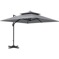 Outsunny 3 x 3(m) Cantilever Parasol with Aluminium Frame, Crank and Tilt, 360 Rotation, Double Top Garden Umbrella with Base and Cover, Light Grey