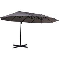 Outsunny Waterproof Double Parasol Patio Umbrella Garden Sun Shade w/ Steel Pole 12 Support Ribs Crank Handle Easy Lift Twin Canopy - Grey Aosom UK