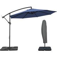 Outsunny 3(m) Garden Banana Parasol Cantilever Umbrella with Crank Handle, Cross Base, Weights and Cover for Outdoor, Hanging Sun Shade, Blue