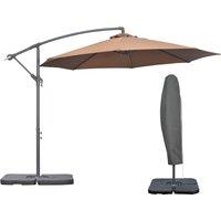 Outsunny 3(m) Garden Banana Parasol Cantilever Umbrella with Crank Handle, Cross Base, Weights and Cover, Hanging Sun Shade, Coffee Aosom UK
