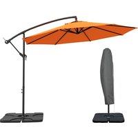 Outsunny 3(m) Garden Banana Parasol Cantilever Umbrella with Crank Handle, Cross Base, Weights and Cover for Outdoor, Hanging Sun Shade, Orange