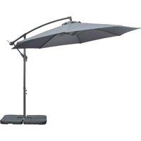 Outsunny 3(m) Garden Parasol Sun Shade Banana Umbrella Cantilever with Crank Handle, Cross Base Dark Grey Aosom UK