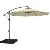 Outsunny 3m Overhanging Parasol, with Base, Weights and Cover - Sand brown