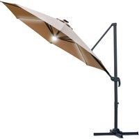 Outsunny Waterproof 3(m) Cantilever Roma Parasol Garden Sun Umbrella with LED Solar Light Cross Base 360 Rotating, Brown Aosom UK