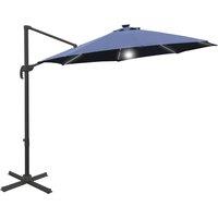 Outsunny Waterproof 3(m) Cantilever Roma Parasol Garden Sun Umbrella Outdoor Patio with LED Solar Light Cross Base 360 Rotating, Blue Aosom UK