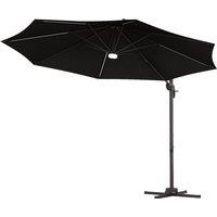 Outsunny Waterproof 3(m) LED Cantilever Parasol Outdoor Sun Umbrella w/ Base Solar Lights Dark Grey Aosom UK
