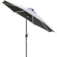 Outsunny 2.7m Garden Parasol Sun Umbrella Patio Summer Shelter w/ LED Solar Light, Angled Canopy Vent, Crank Tilt, Grey Aosom UK
