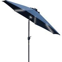 Outsunny 2.7m Garden Parasol Sun Umbrella Patio Summer Shelter w/ LED Solar Light, Angled Canopy, Vent, Crank Tilt, Blue