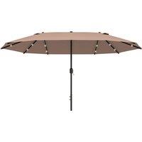 Outsunny Garden Parasol 4.4m Double-Sided Sun Umbrella Patio Sun Shade Outdoor with LED Solar Light , Khaki Aosom UK