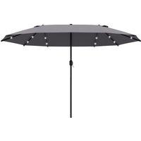 Outsunny 4.4m Double-Sided Sun Umbrella Garden Parasol Patio Sun Shade Outdoor with LED Solar Light , Dark Grey Aosom UK